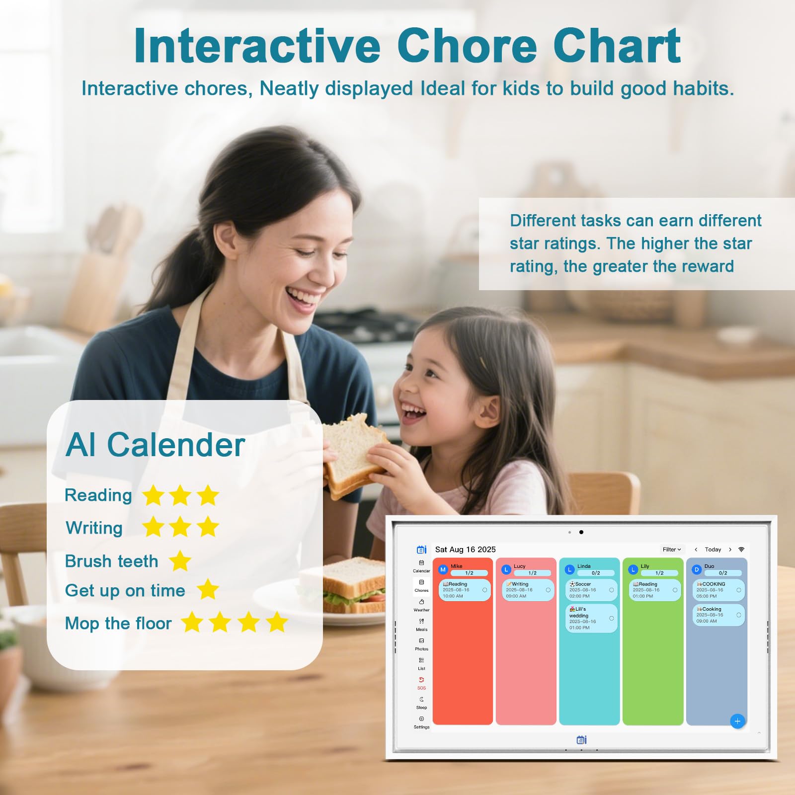Digitaler Kalender, 39,6 cm (15,6 Zoll), 1080P Full HD, WLAN, interaktiver Touchscreen, intelligenter interaktiver Touchscreen, für Familienplanung und Essensplanung, 32 G KI-Fotorahmen-Funktion