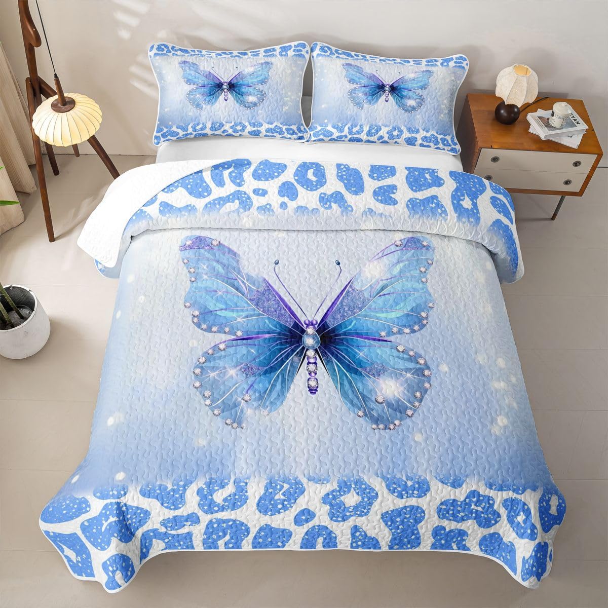 Feelyou Cute Butterfly Quilt Bed Spread for Kids Boys Girls Leopard Print