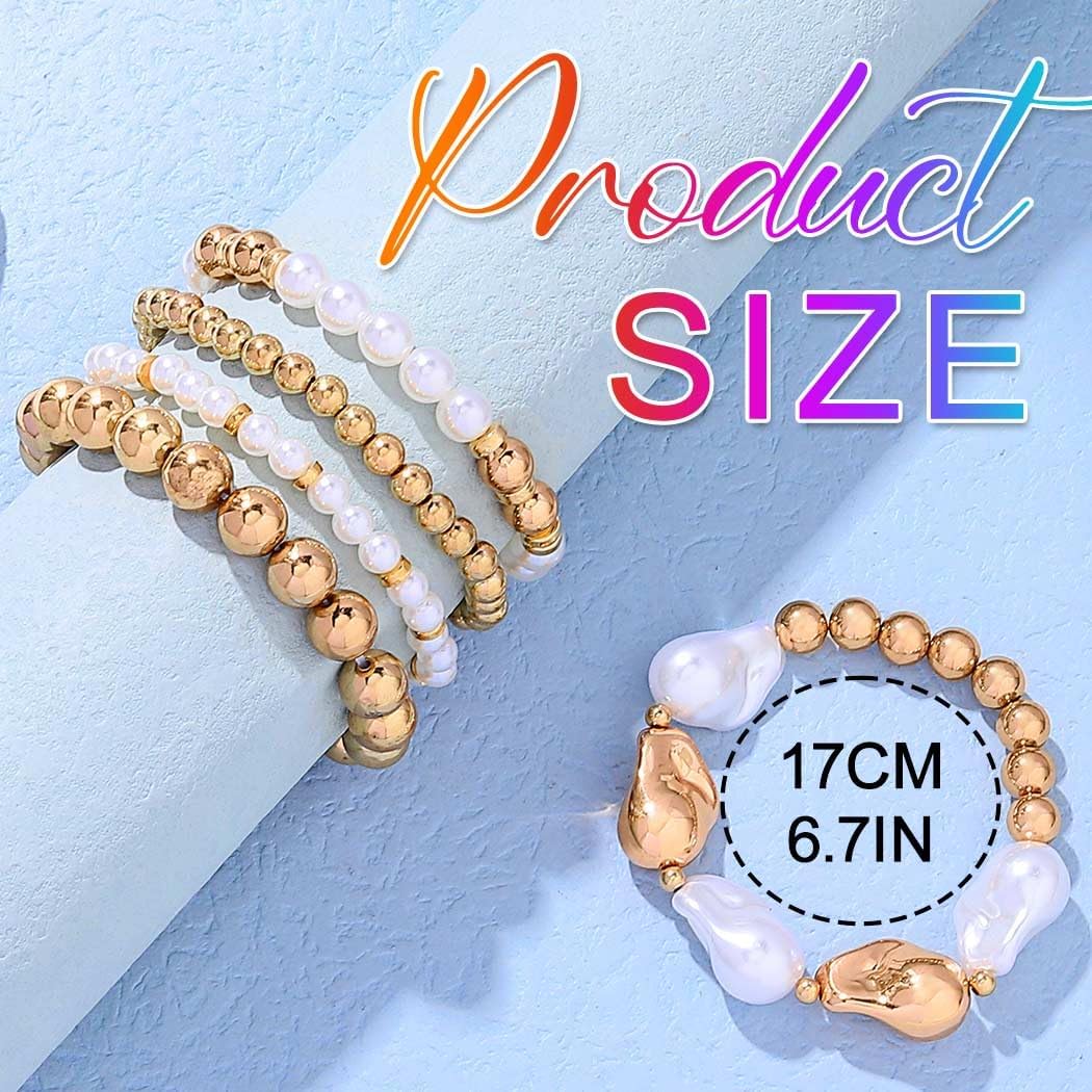 CASDRE Pearl Bracelet Gold Plated Bead Ball Stretch Bracelets Stackable Layering Bracelet for Women - Image 7