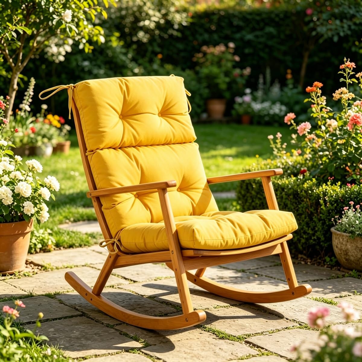 Highdi Coussin de Chaise Longue à Dossier Hydrofuge, Coussin Bain de Soleil, 12cm Épaissi Rembourré Antidérapantes pour Transat Jardin Plage Salon Intérieur Extérieur (Jaune,112x53cm)