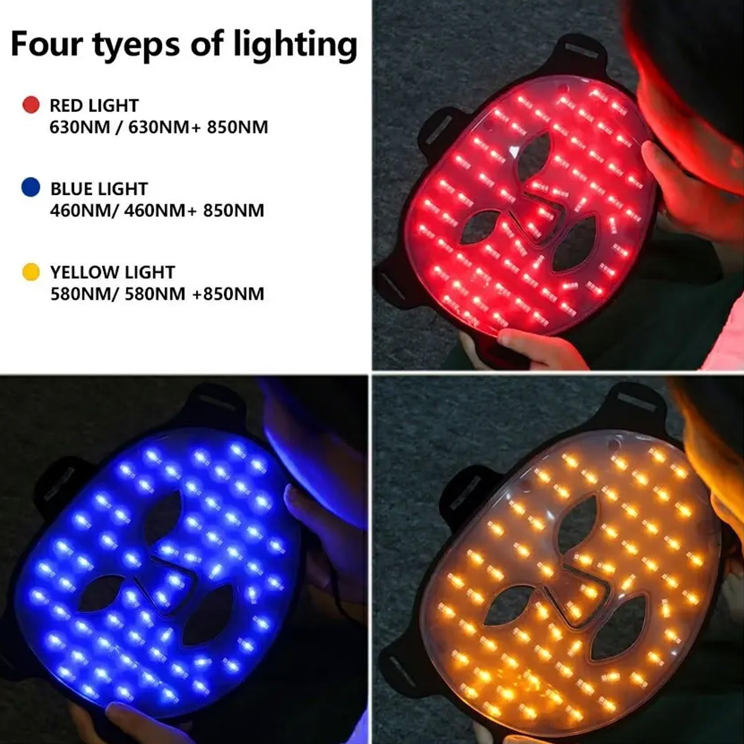 Red Light Therapy for Face at Home, 4 Modes LED Mask 660nm Red Light & 850nm Infrared Light Therapy, With a Portable Rechargeable Timer Controller, 240 Chips (White) image 6