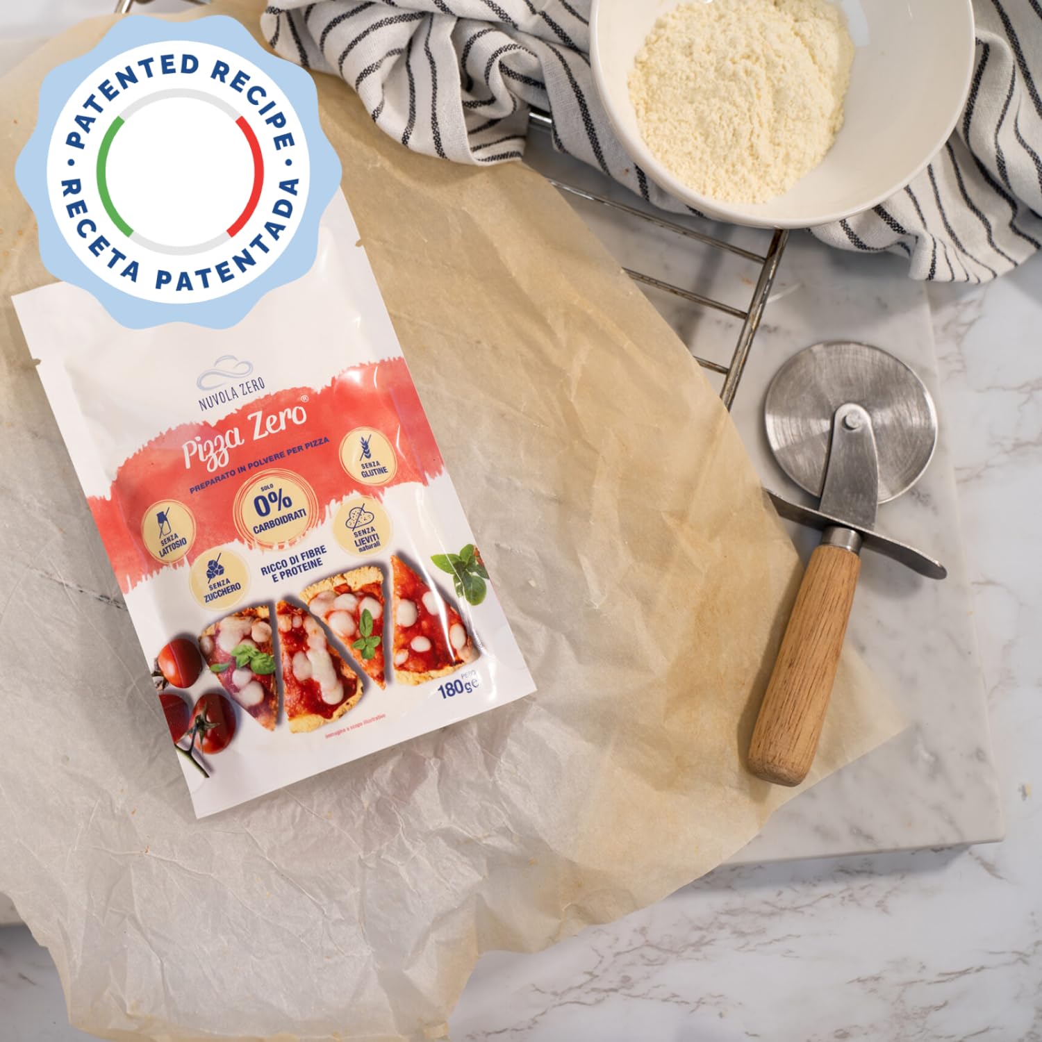 Nuvola Zero - Preparado para Pizza Proteica en Polvo, 540g x 6 Keto Pizzas, Sin carbohidratos, Sin levadura, Sin gluten, Sin lactosa, Sin azúcares, Made in Italy