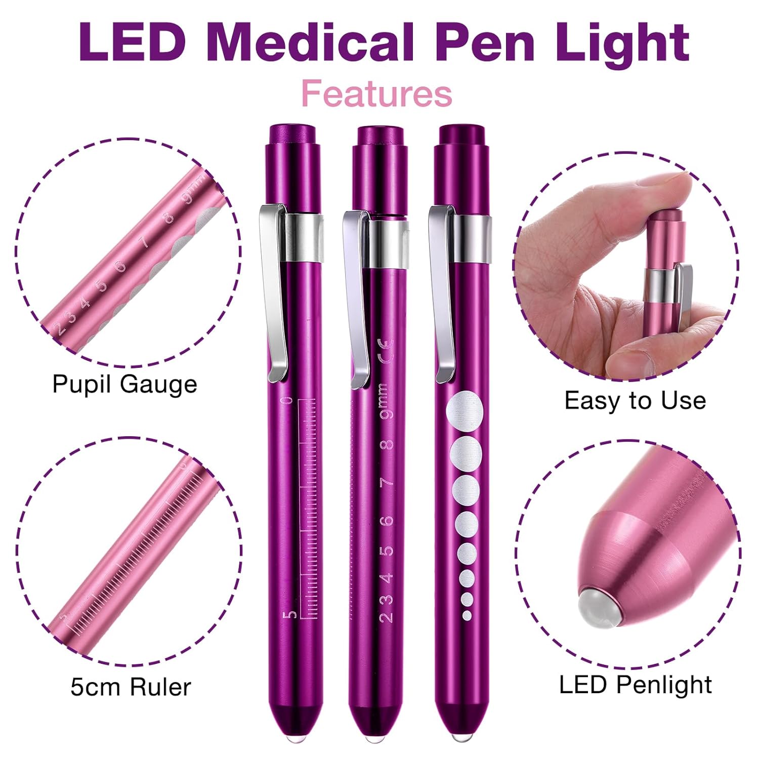 Chumia 48 Pack Trauma Shears Pen Light Bulk for Nurses Nursing Scissors with Pupil Gauge Bandage Nurse Scissors LED Penlight Medical Accessories Gifts for Doctor CNA RN First Aid EMT EMS (Purple)