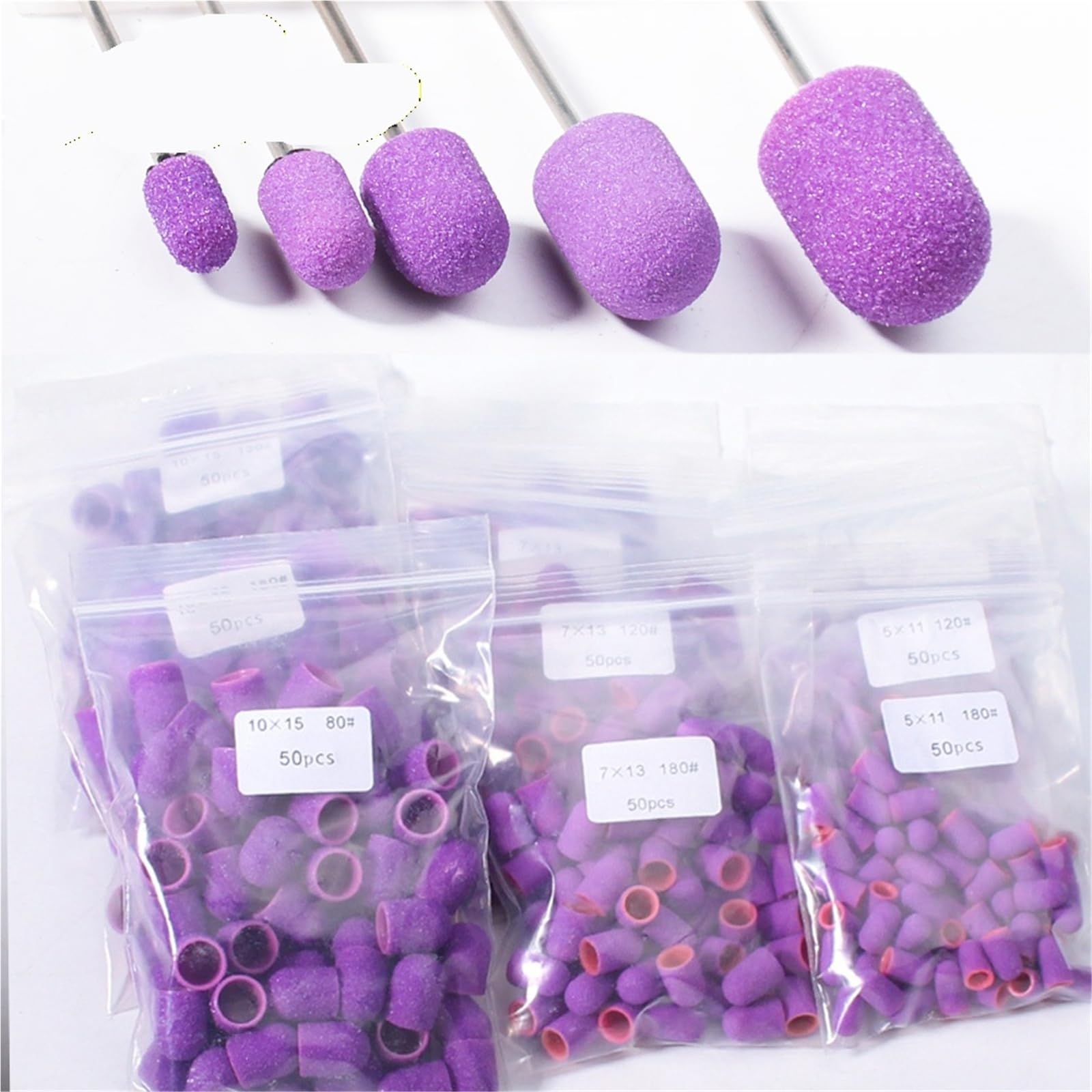 Fresas Torno Para UñAs 50 Uds. Purper taladro de uñas tapas lijado pedicura cortador fresado goma giratorio quitar manicura eléctrica para Manicura(5x11mm-180)