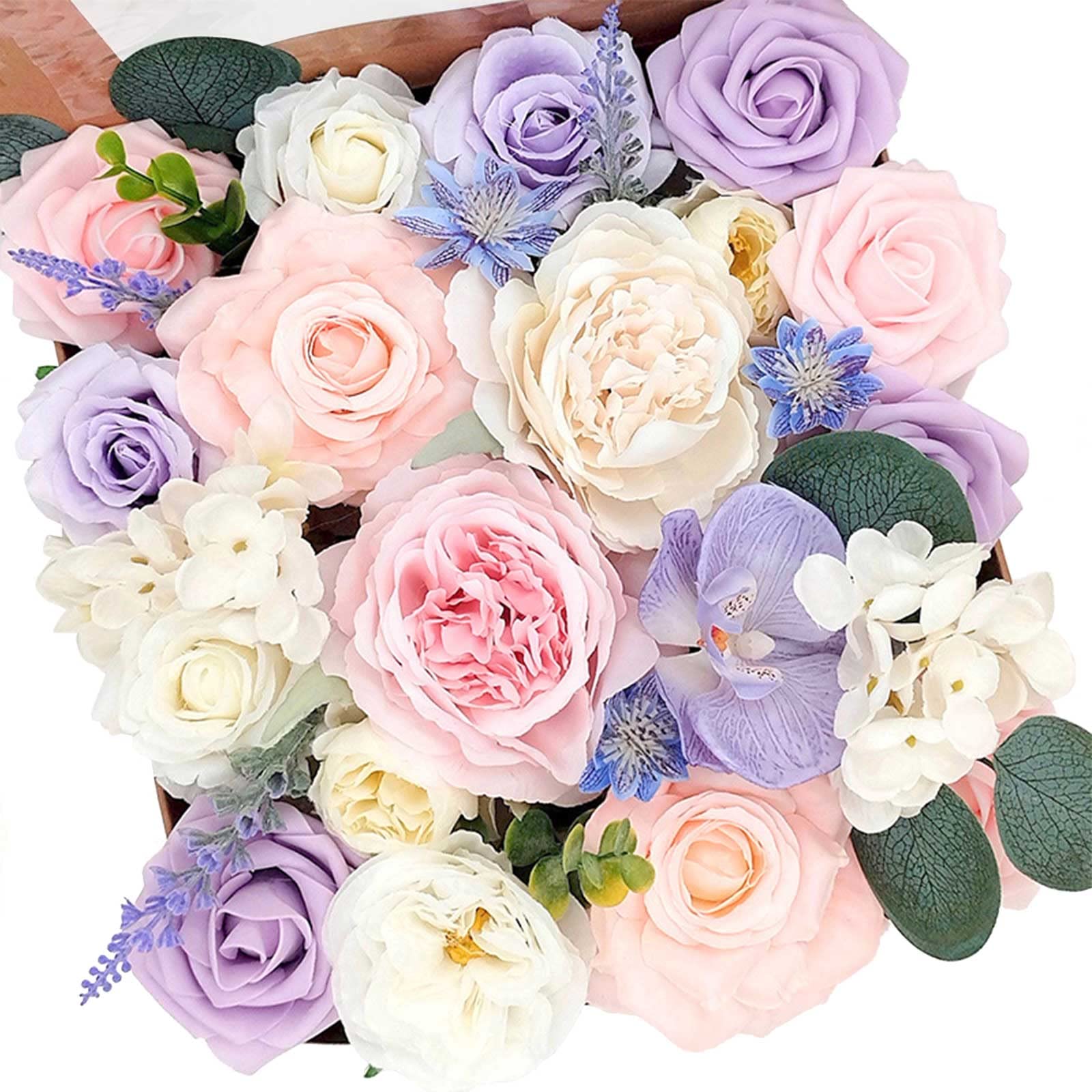 Fouriding Artificial Fake Roses Flowers for DIY Wedding Bouquets Centerpieces Arrangements Valentine's Day Mother's Day Baby Shower Birthday Cake Home Decoration (Pink purple)