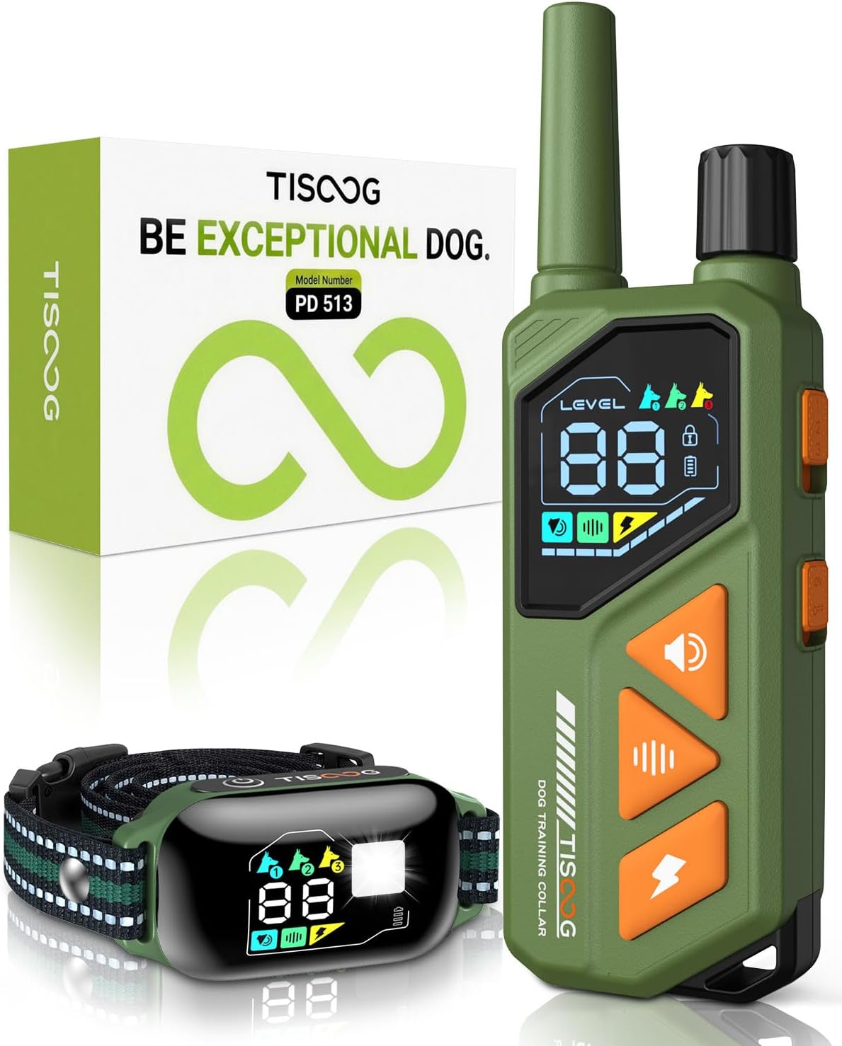 Dog Shock Collar - 3300FT Dog Training Collar with Remote, IPX7 Waterproof Electric Dog Collar with 4 Training Modes, Security Lock, Rechargeable E-Collar for Small Medium Large Dogs (Green)