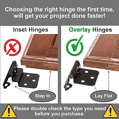 Miniatura 2 de Decobasics Bisagras superpuestas de 12 pulgada de color negro mate (5 pares -10 piezas) bisagras de gabinete de baño y cocina de cierre automático,