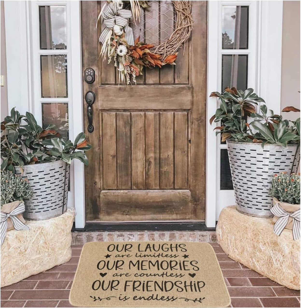 Welcome Mat for Front Door Rustic Farmhouse Door Mat Our Laughs Memories Friendship Doormat Home Floor Mats Non Slip Rubber Entrance Rug for Indoor Outdoor 17" x 28"