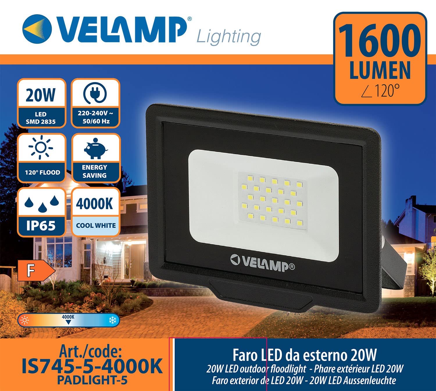 PADLIGHT5 LED SMD 20W IP65 reflektor czarny 4000K