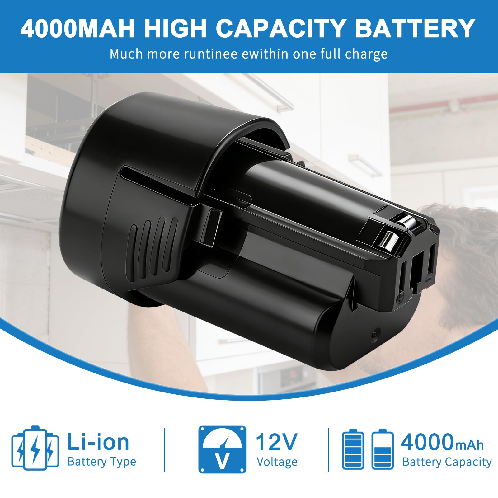 Batería de ion de litio para Bosch BAT411 2607336013 2607336014 BAT411A BAT412 BAT412A BAT413 BAT413A BAT414 D-70745 GSR GDR 10.8-LI - Batería de repuesto (10,8 V, 12 V, 4000 mAh)