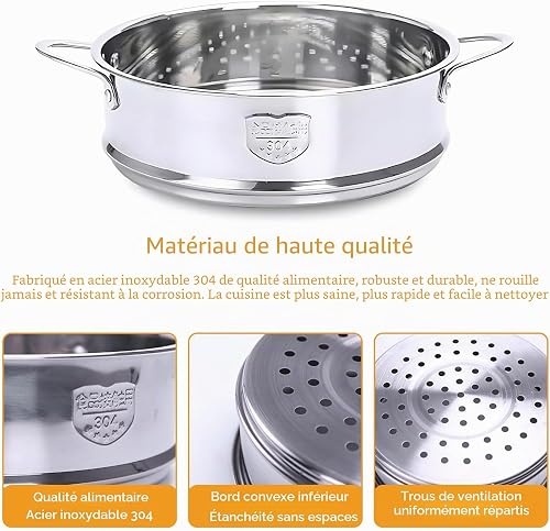 Panier Vapeur Inox, Panier à Vapeur pour LéGumes, Insert pour Cuisson à Vapeur, 20 cm de DiamèTre IntéRieur, en Acier Inoxydable 304 de Qualité Alimentaire,Durable,Cuit Plus Sainement,Plus Rapidement - 3