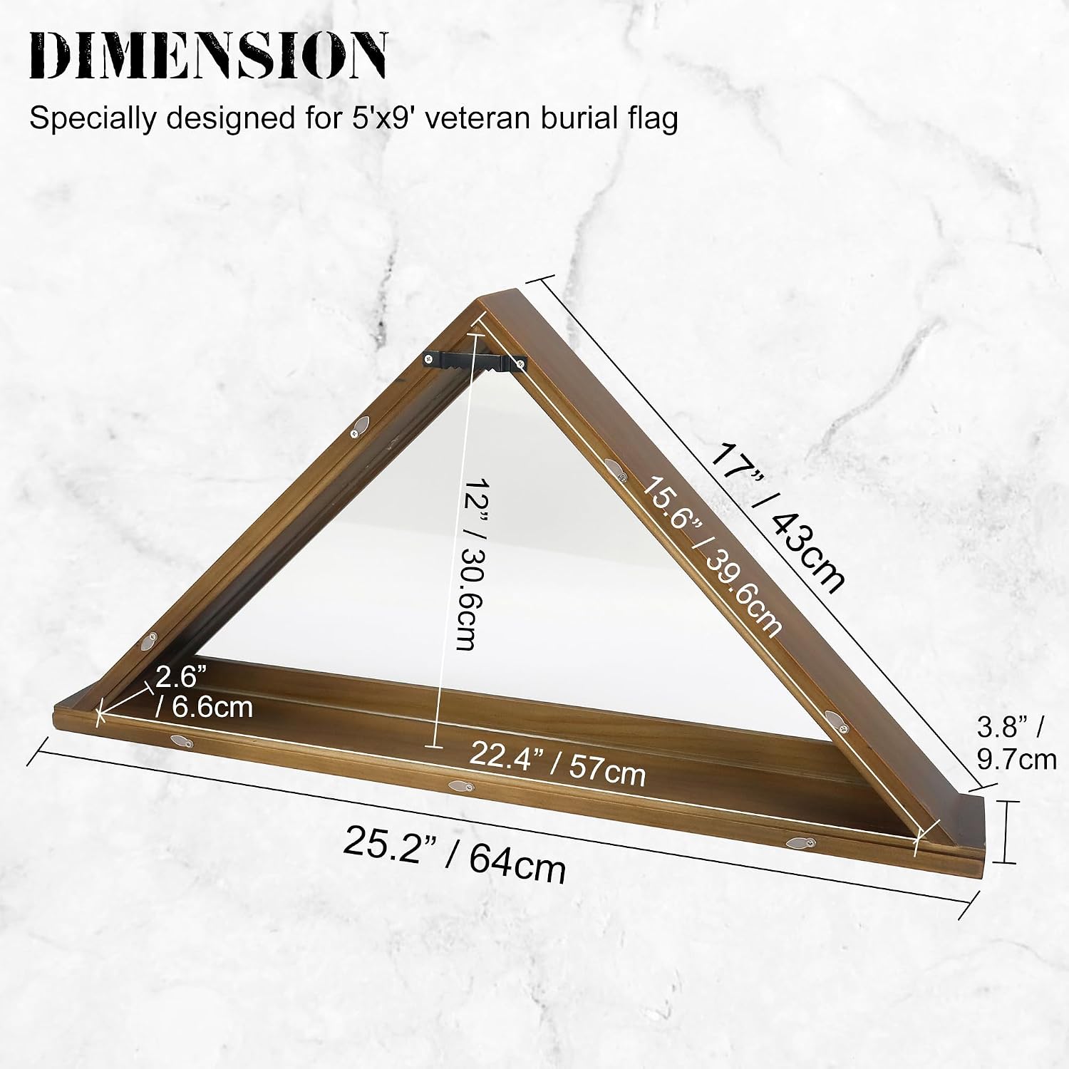 Folded Flag Display Case for 5'x9' Military Burial Flag, Walnut Solid Wood