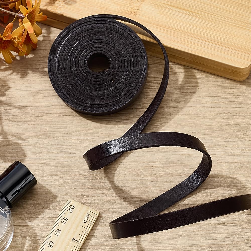 WADORN Cordino Piatto In Vera Pelle Da 2.5 m e 10mm per Artigianato, Vera Pelle di Mucca Striscia di Corda Intrecciata In Pelle Grana Piatta Strisce di Pelle Stringhe, Marrone Noce di Cocco
