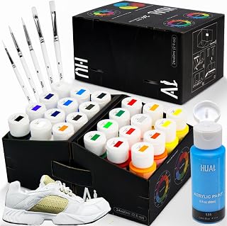 Permanent Soft Fabric Paint Set, Set of 24 Colors (60ml/2oz) with 5 Brushes, No Heating Needed & Washable Fabric Paint for Clothes, Canvas, T-Shirts, Jeans, Bags, All DIY Projects