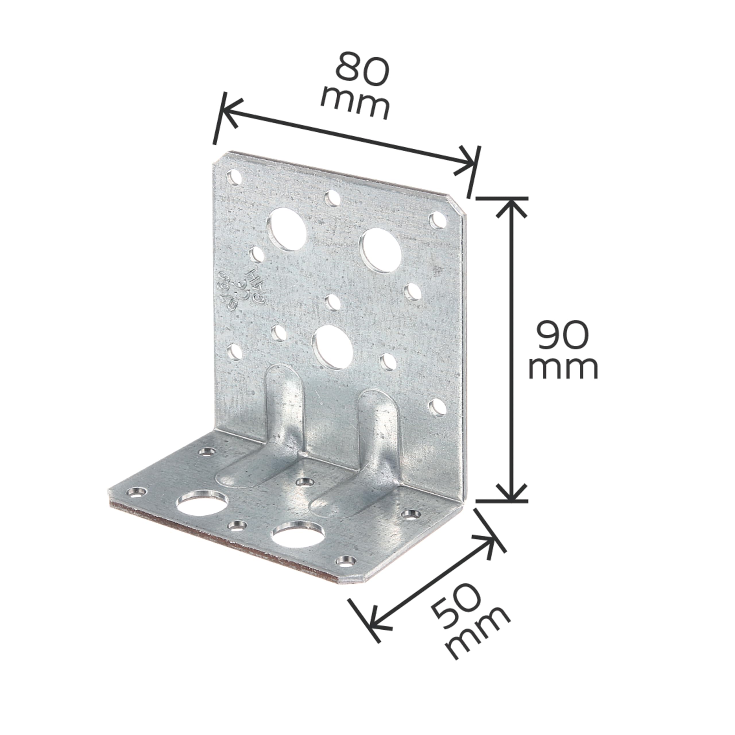Alberts 859220 Escuadra reforzada con nervio, Galvanizado Sendzimir, 50 x 90 x 80 mm, Juego de 50