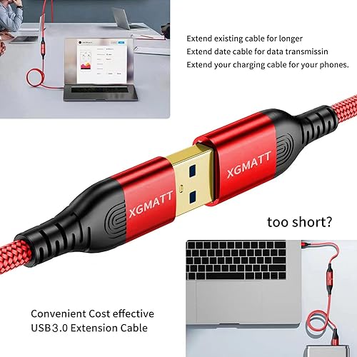 Miniatura 6 de Cable de extensión USB 3.0 de 3.3 pies + 3.3 pies, paquete de 2 unidades, cable de extensión USB de sincronización de datos de 5 Gbps USB tipo A