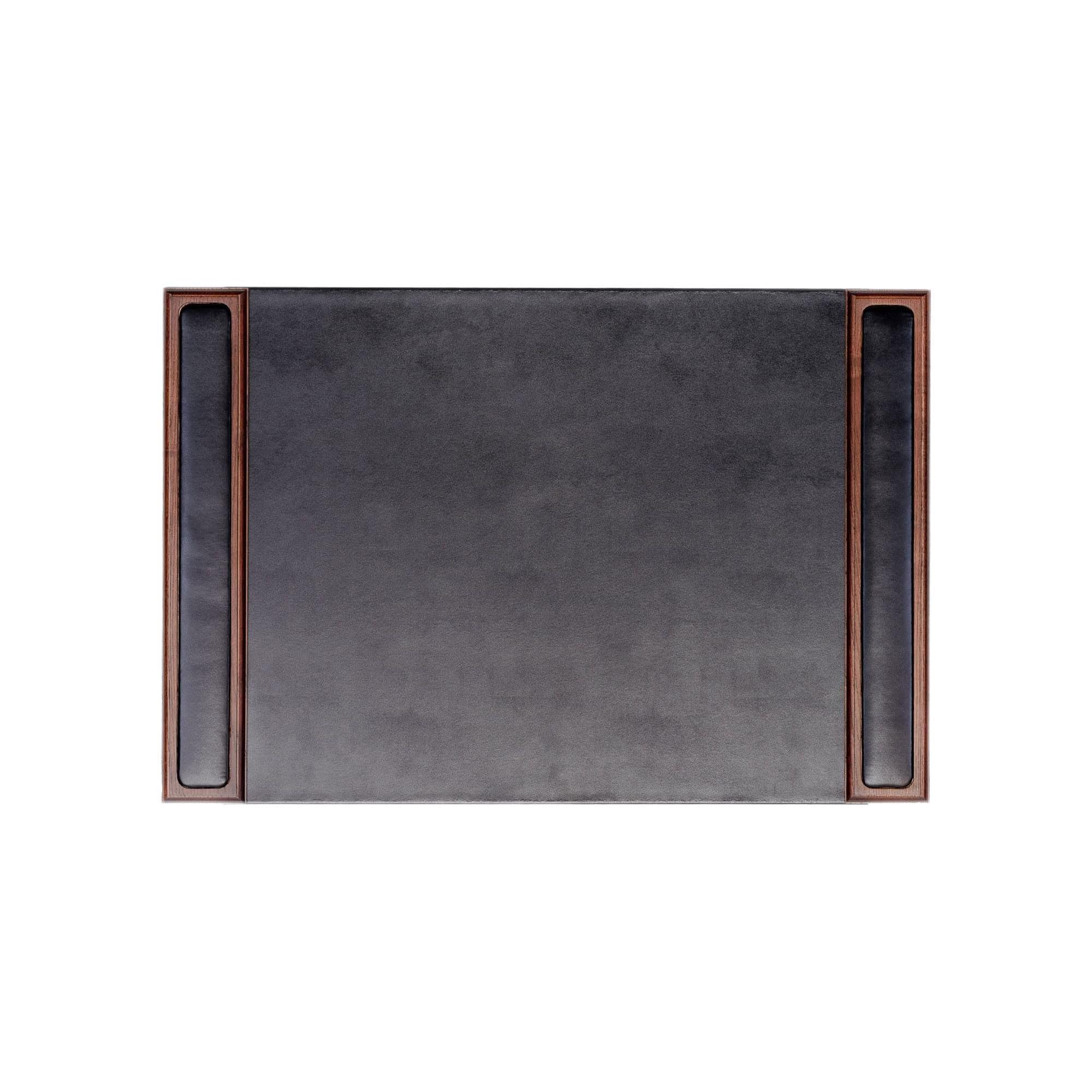 Dacasso Sottomano da scrivania in pelle nera e noce con guide laterali, 64,8 x 43,8 cm, di lusso, per scrivere, protezione imbottita per la superficie della scrivania