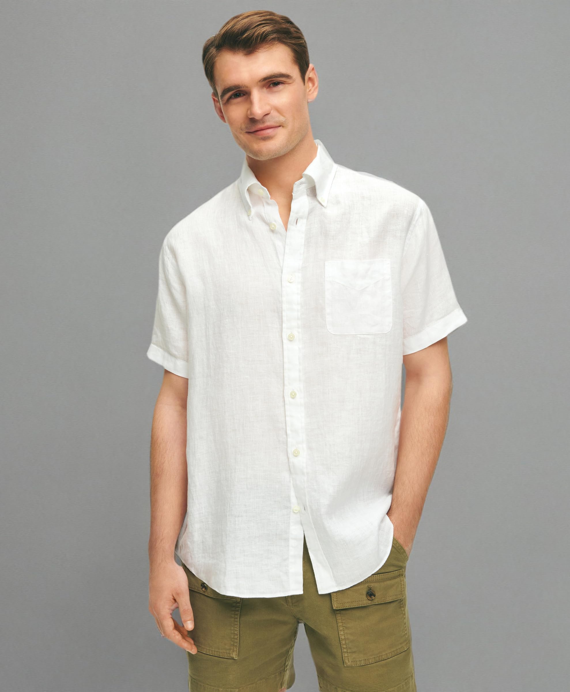BROOKS BROTHERS Short Sleeve Button Down Sport Shirt Camisa Abotonada Hombre