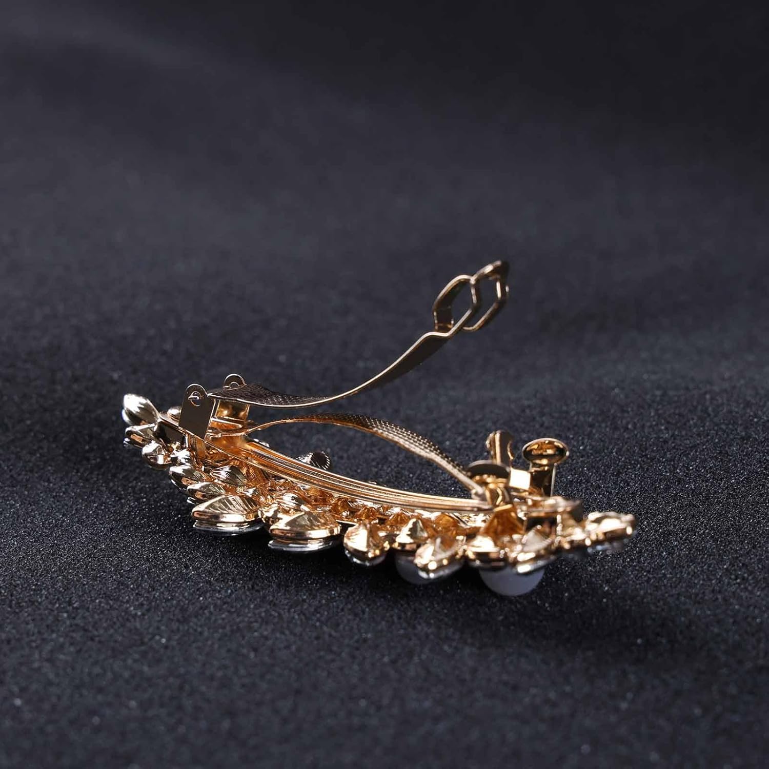 Gold Pearl Hair Clip for Women Pearls Crystal Hair Barrette Wedding Rhinestone Hairclip French Crystal Barrettes Decorative Accessories for Women Headdress (Gold Pearl A) - Image 4