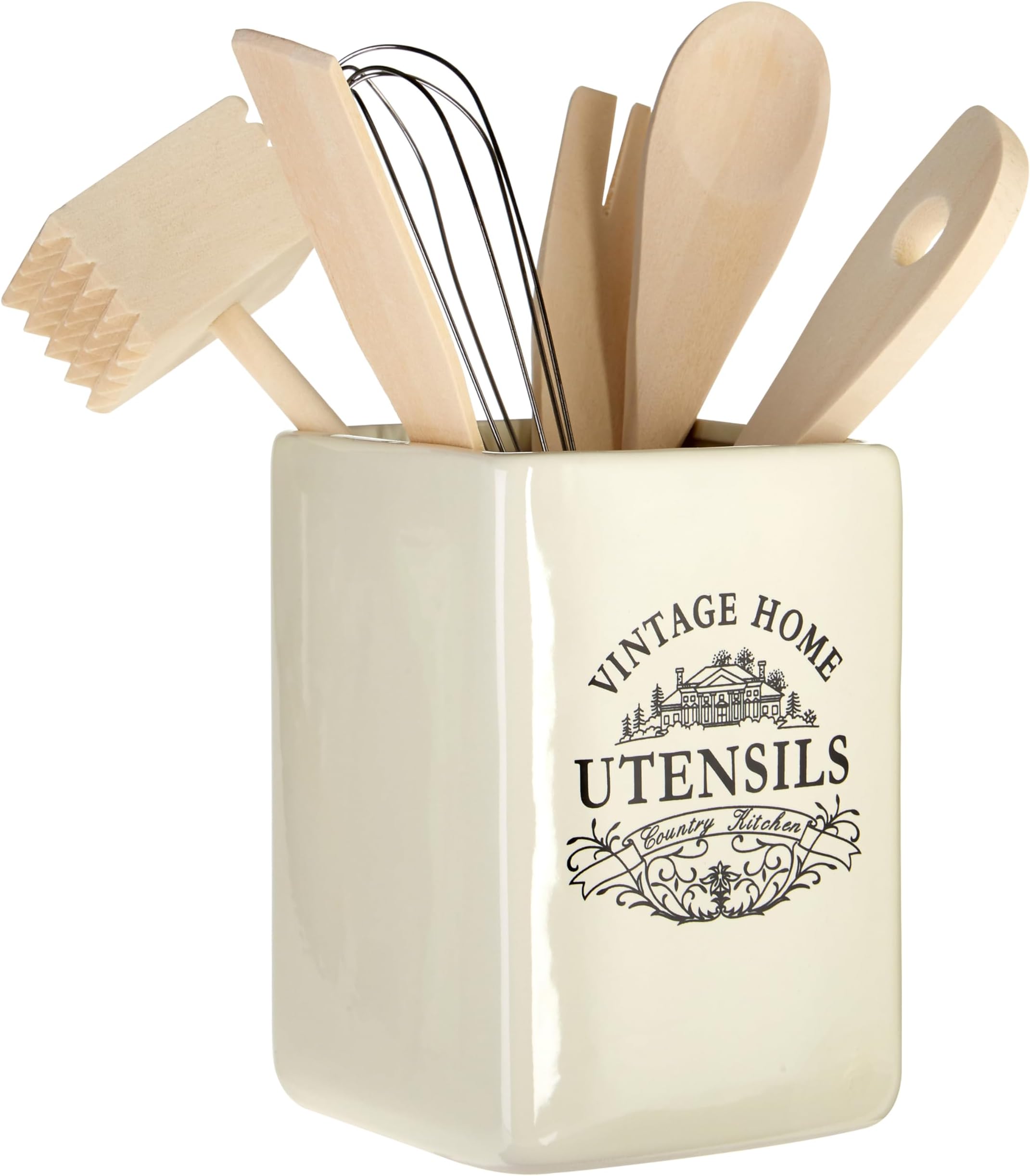 Premier Housewares Cutlery Organiser/Utensils Holder/Cutlery Holder/Kitchen Utensils Holder/Stoneware Cutlery Caddy - White
