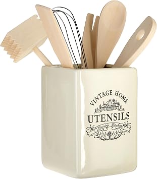 Premier Housewares Cutlery Organiser/Utensils Holder/Cutlery Holder/Kitchen Utensils Holder/Stoneware Cutlery Caddy - White