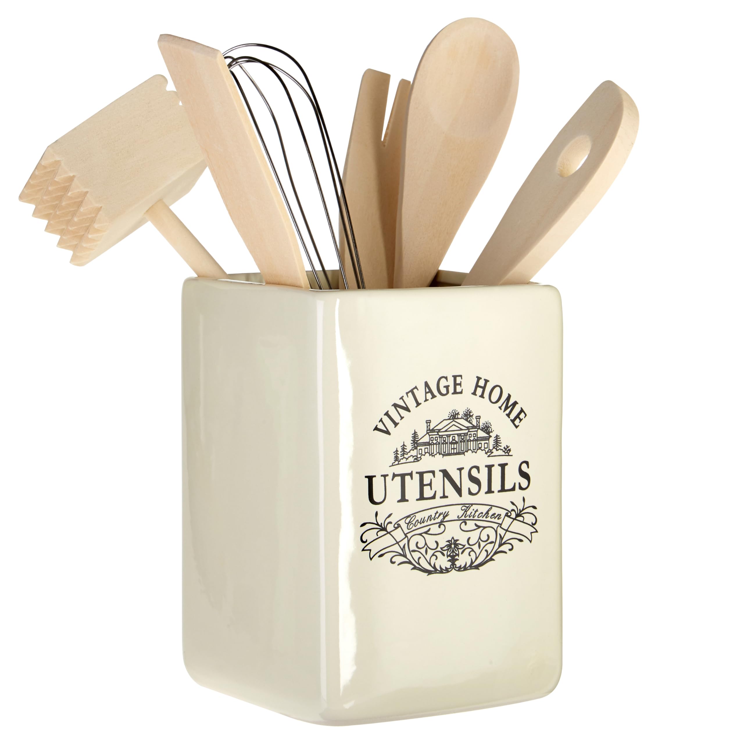 Premier Housewares Cutlery Organiser / Utensils Holder / Cutlery Holder / Kitchen Utensils Holder / Stoneware Cutlery Caddy - White