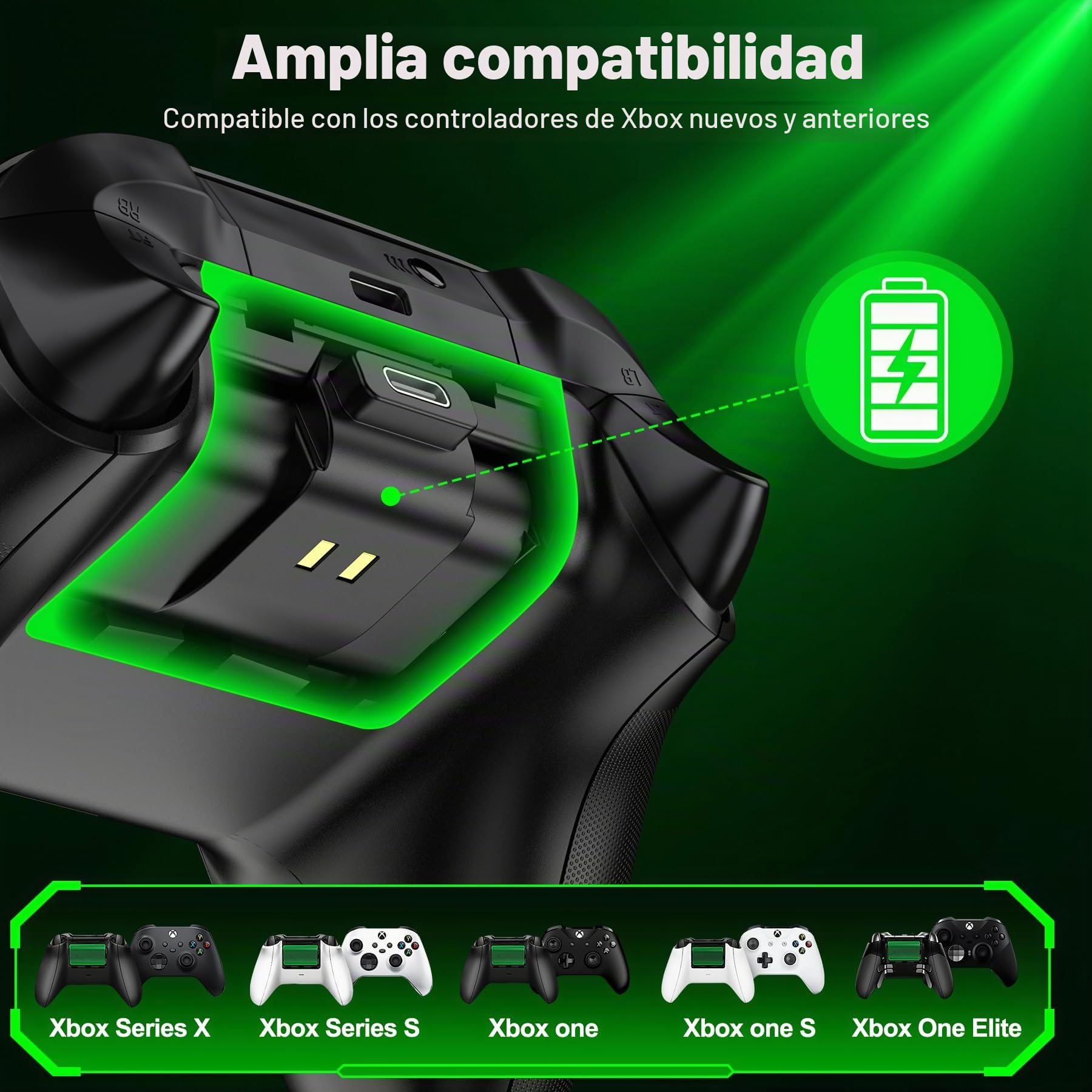 2 x 4800 mWh - Batería para Mando Xbox Series X, Recargable para Mando Xbox con 12 Horas de reproducción, Compatible con los mandos Xbox Series X/S, Xbox One S/X/Elite(Negro)