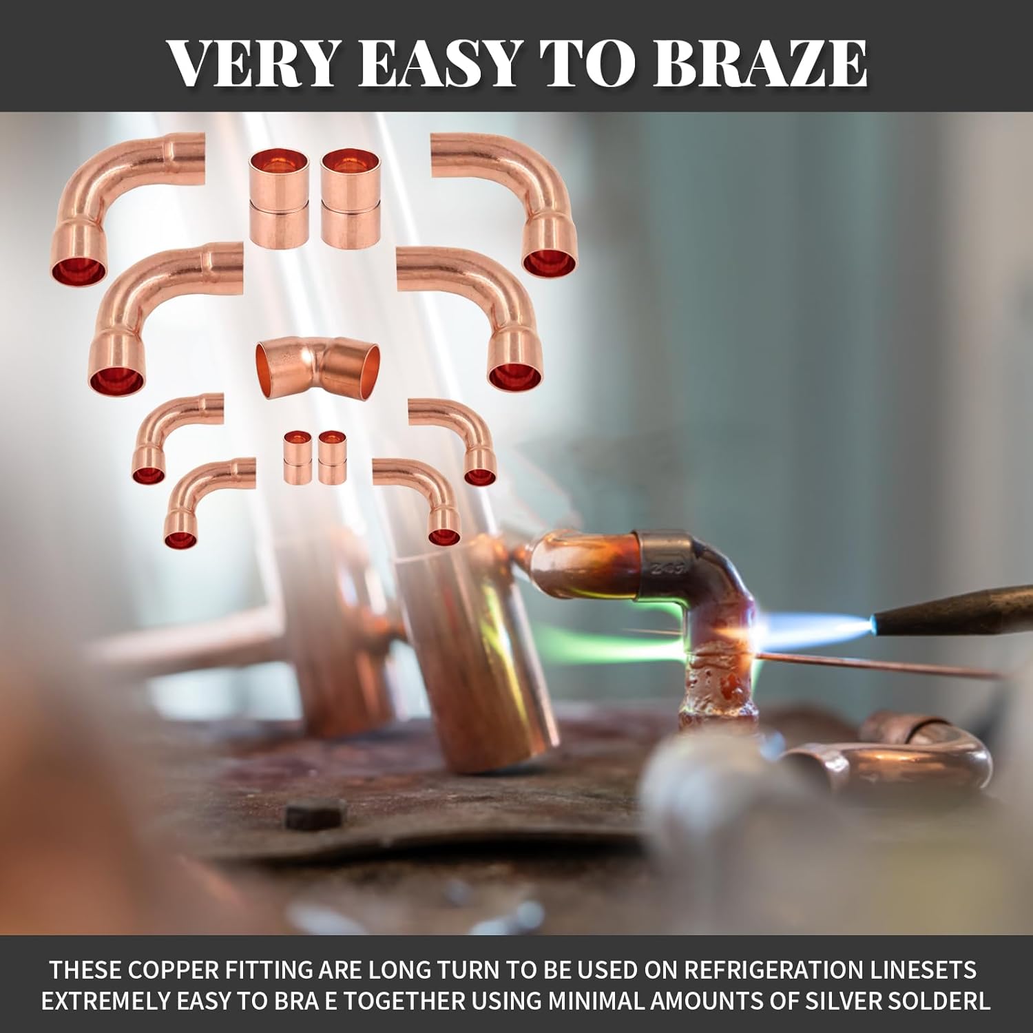 Copper Fittings Kit HVACR 3/8 & 7/8 Line Set, Copper Pipe Fitting Coupling and Elbow, Air Conditioning Refrigeration Liquid Line & Suction Lines Tubing Pipes for Central/Split A/C systems