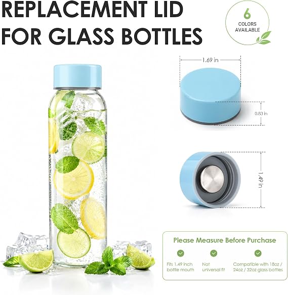Zenbo Stainless Steel Replacement Lids for Glass Bottles, Leak-Proof Caps