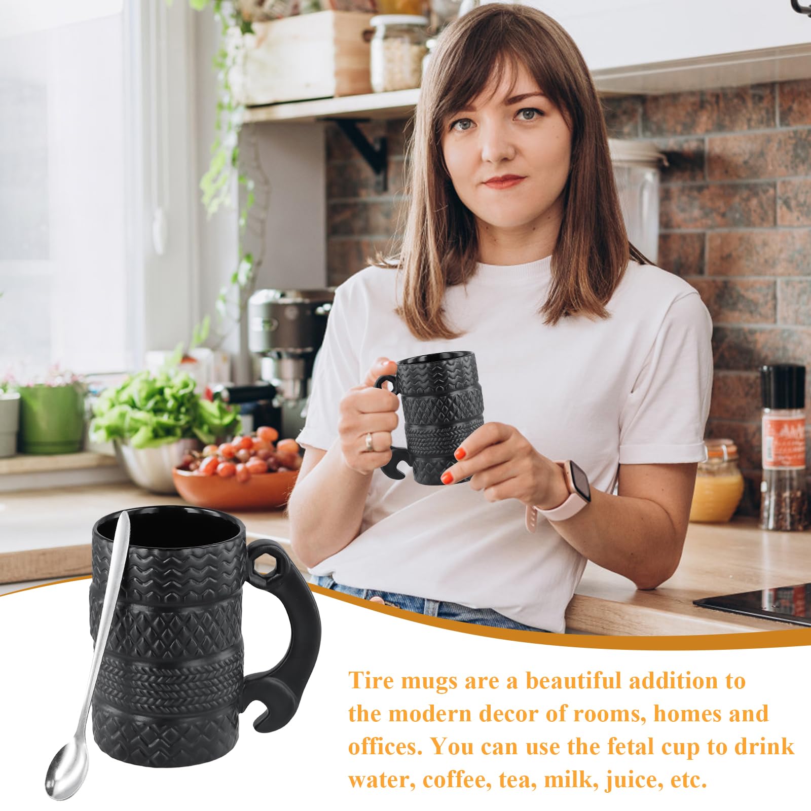 Volwassen mok met lepel, 450 ml, koffiemok, groot, 3D