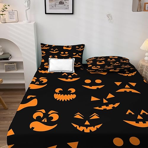 Miniatura 42 de Sábanas de murciélago tamaño individual – Juego de sábanas de Halloween para niños y niñas, juego de sábanas en blanco y negro, microfibra suave