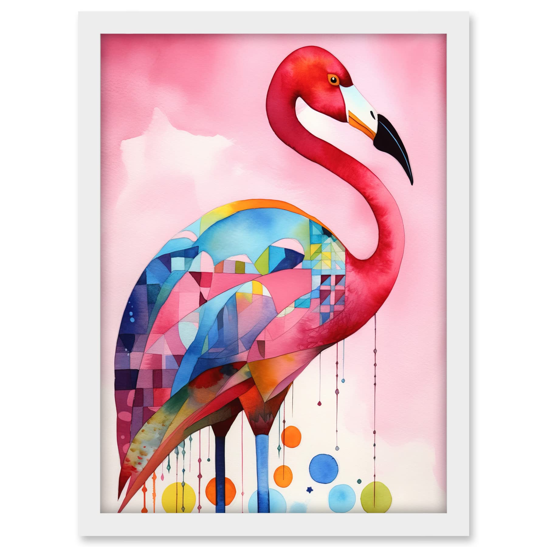 Artery8 Flamingo Bird Folk Art Watercolour Painting Artwork Framed A3 Wall Art Print