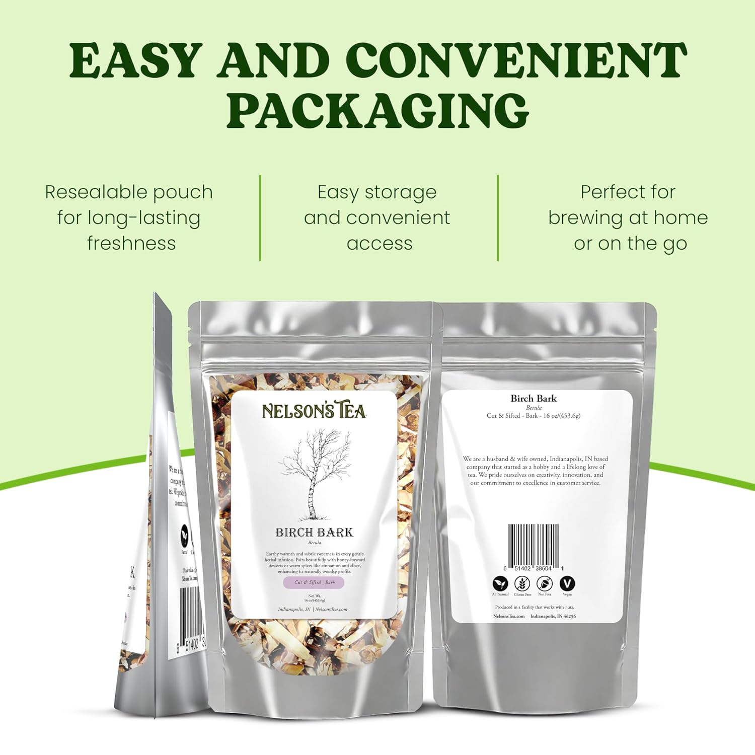 Nelson's Tea Birch Bark - Cut & Sifted Betula Alba Spice Loose Leaf Tea - Wildcrafted Betula Pubescens Spice Blend for Traditional Use, Natural Tea Ingredient (16 oz)