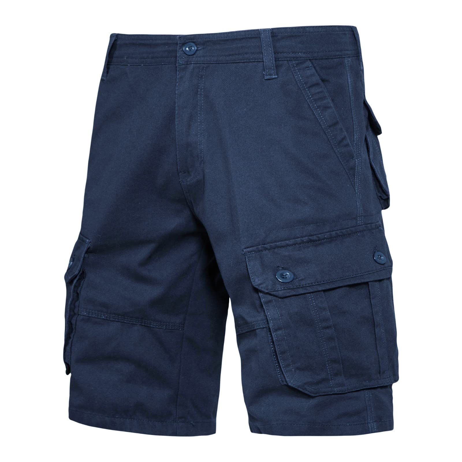 Short cargo d'été pour homme, couleur unie, braguette zippée, grande taille, taille élastique, poches latérales, short en coton confortable pour une tenue décontractée et de plage