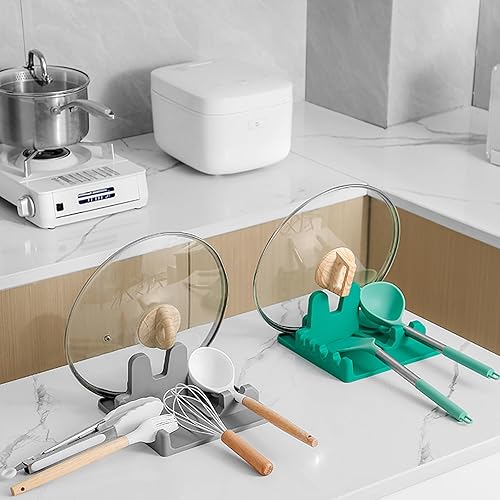 Miniatura 7 de Soporte de cuchara de silicona con soporte para tapa para estufa, sin BPA, para encimera de cocina, soporte antideslizante resistente al calor para
