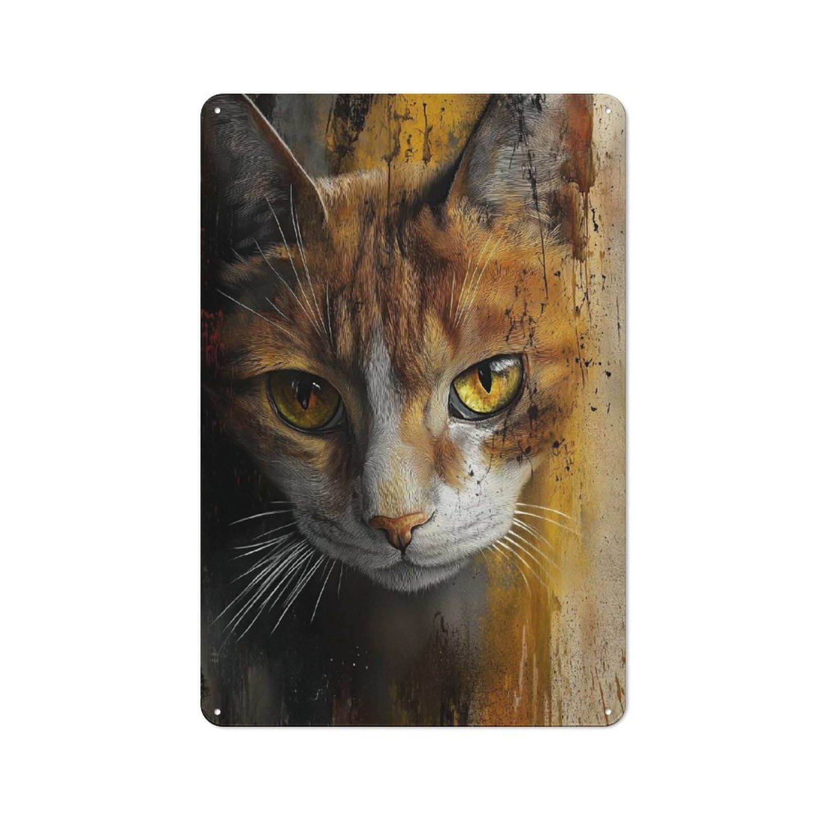 Junmoney Style-17 For Café Or Restaurant, Cat Portrait With Abstract Background Retro Metal Sign 30X20cm, Gift For Café Owners And Decorators During The Christmas Season