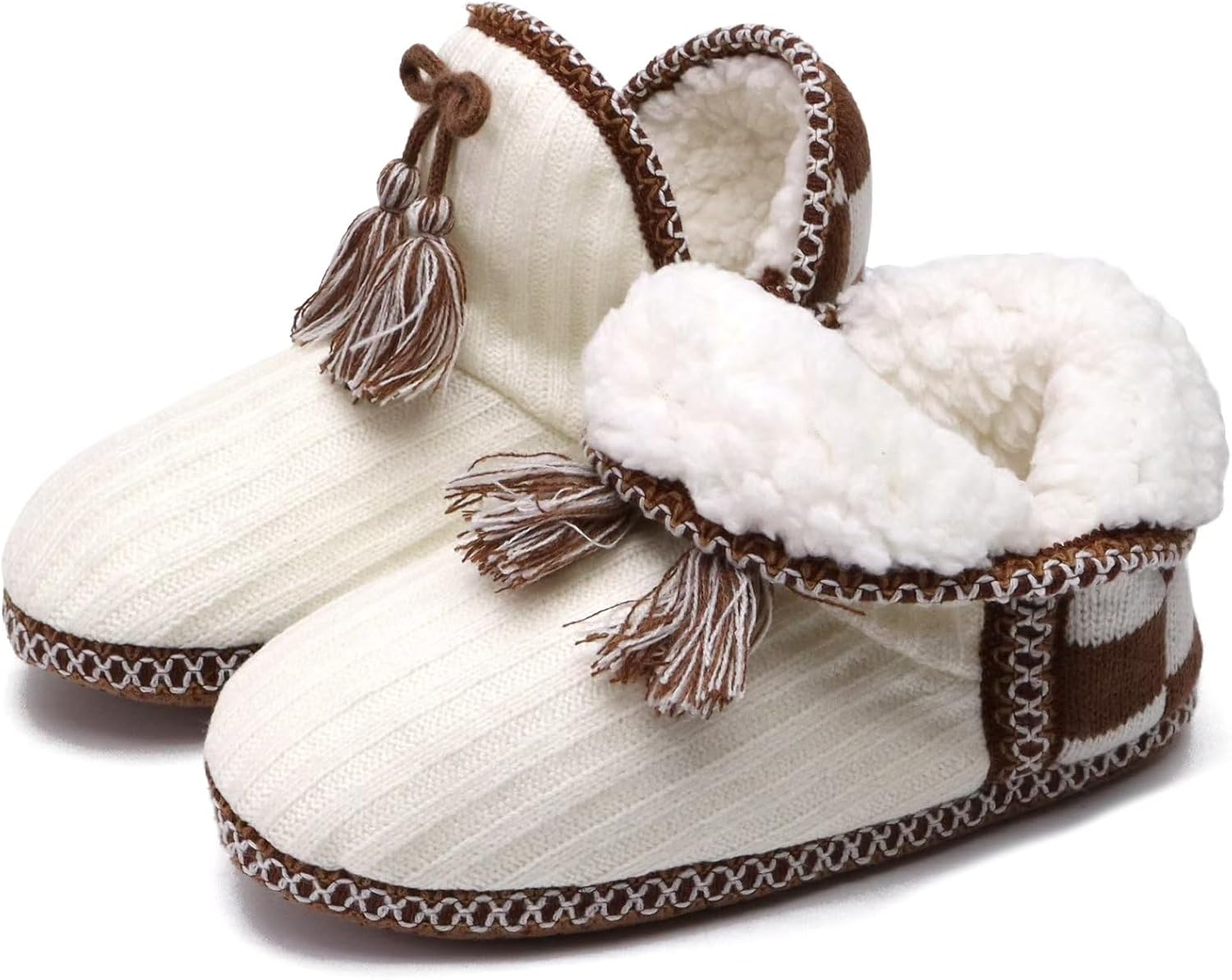 GPOS Women's Faux Cashmere Knit House Slipper Booties Cotton Quilted Warm Indoor Ankle Boots