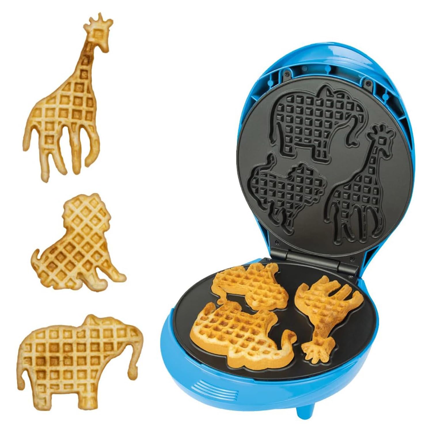 Animal Planet Waffle Makers / 3 in 1 Animal Shaped Waffle Iron/Cool Touch Handle/Non-Stick Coating/Cord Storage/Anti-Slip Feet (Safari)