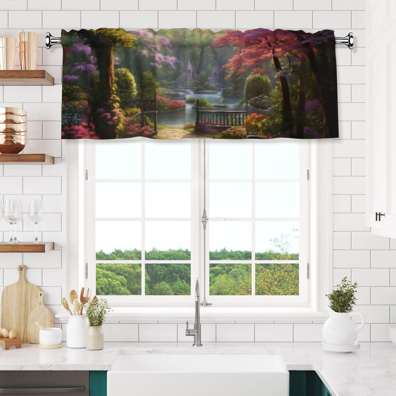 Anceky Valances Curtain for Kitchen Beautiful Garden Window Valance Bedroom Curtain Topper Valance Spring Window Valance Curtains Rod Pocket 54x18 Inch