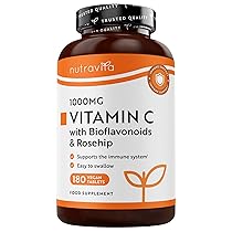 Nutravita Vitamina C 1000mg – 180 Vit C Compresse per 6 Mesi – Vitamina C Pura con Rosa Canina e Flavonoidi – Acido Ascorbico – 100% Vegan – Normale Funzione del Sistema Immunitario