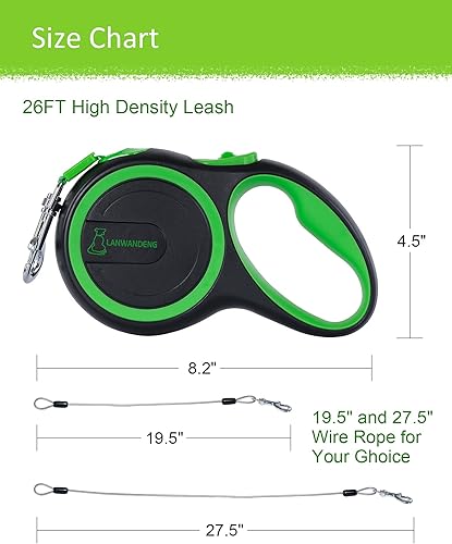 Miniatura 4 de Correa retráctil para perro de 26 pies de largo a prueba de mordidas con 2 cuerdas de alambre resistentes antimasticación, correa de perro sin