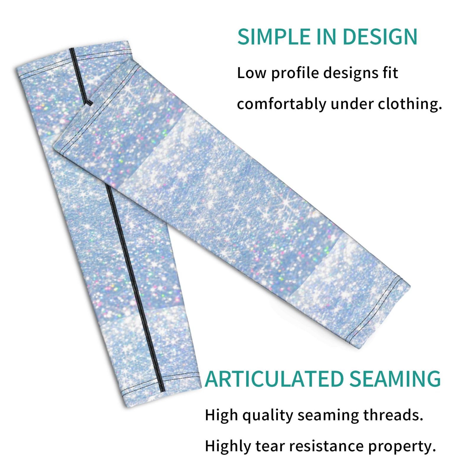Salelf White Bule Glitter Arm Sleeves Cooling UV Sun Protection Sports Compression Sleeves for Men Women Golf Basketball Arm Sleeves