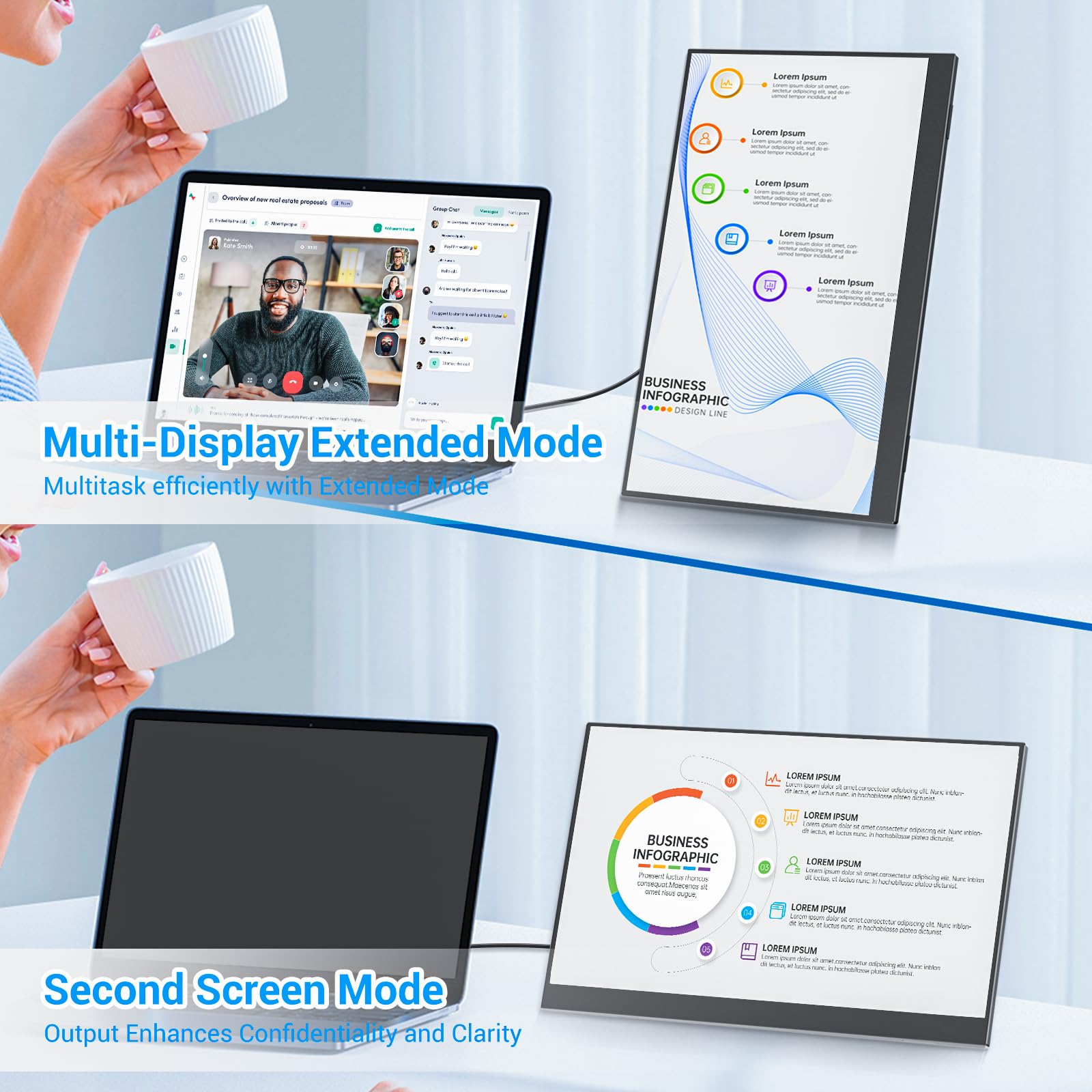 Veout Monitor portatile da 14" ultracompatto IPS Full HD (1920 x 1080) - Display USB-C/HDMI pronto da viaggio con supporto regolabile e altoparlanti integrati per laptop/PC/mobile/Mac