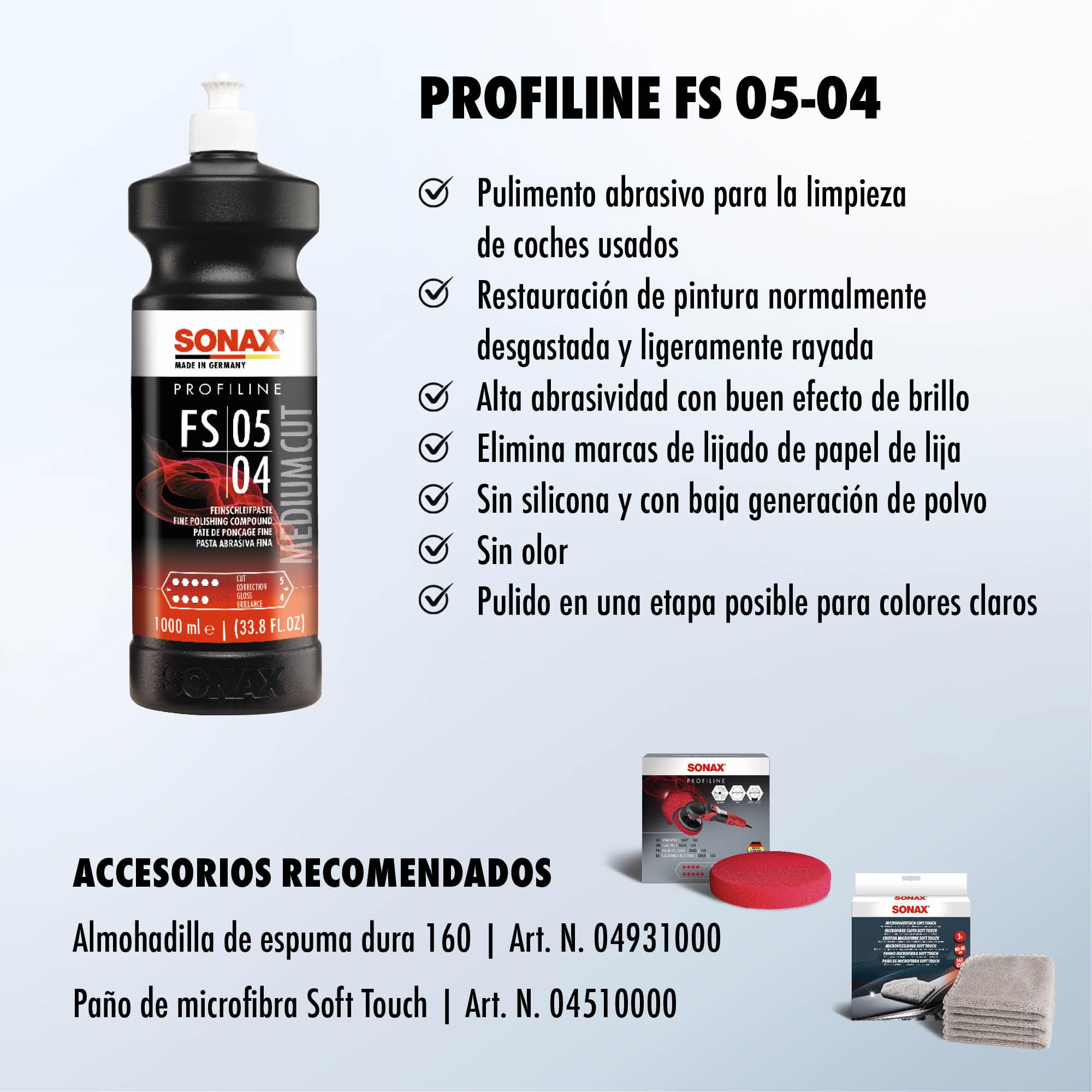 SONAX PROFILINE FS 05-04 Pulimento Profesional (1 L) para restauración de pinturas desgastadas y rayadas. Ideal para talleres automotrices | N.° 03193000