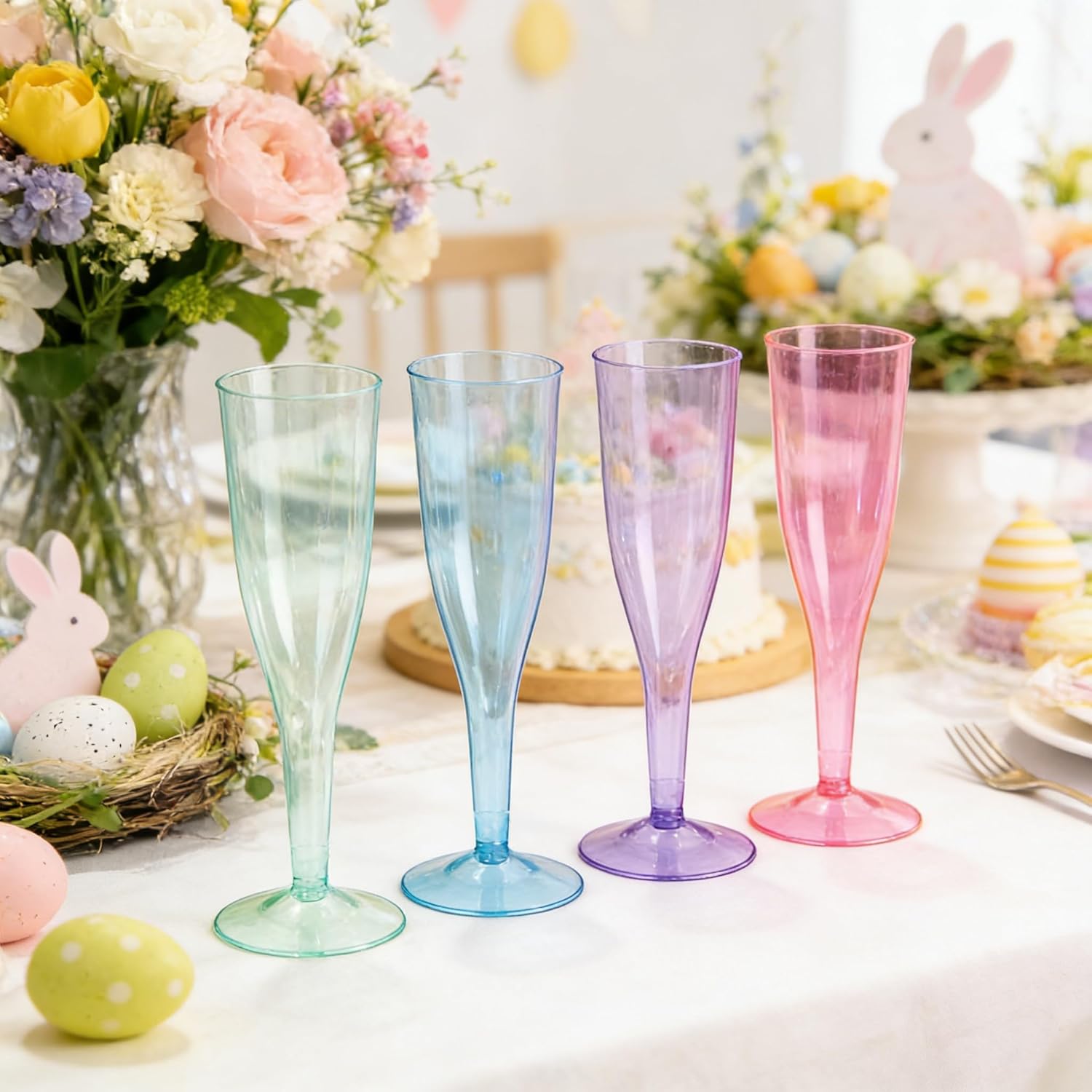 WDF 36 Pack Colorful Plastic Champagne Flutes - 7OZ Colorful Champagne Flutes Plastic Party Supplies, Pink, Yellow, Green, Blue, Purple, Orange Champagne Glasses 6 Pieces Each for Party/Wedding/Easter