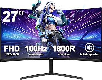 27 inch Gaming Monitor Full HD 100Hz Built in Speaker Curved 1800R Computer Monitors 1080P Frameless Display Screen 100% sRGB 300cd/m² Brightness Suitable for office, home and entertainment