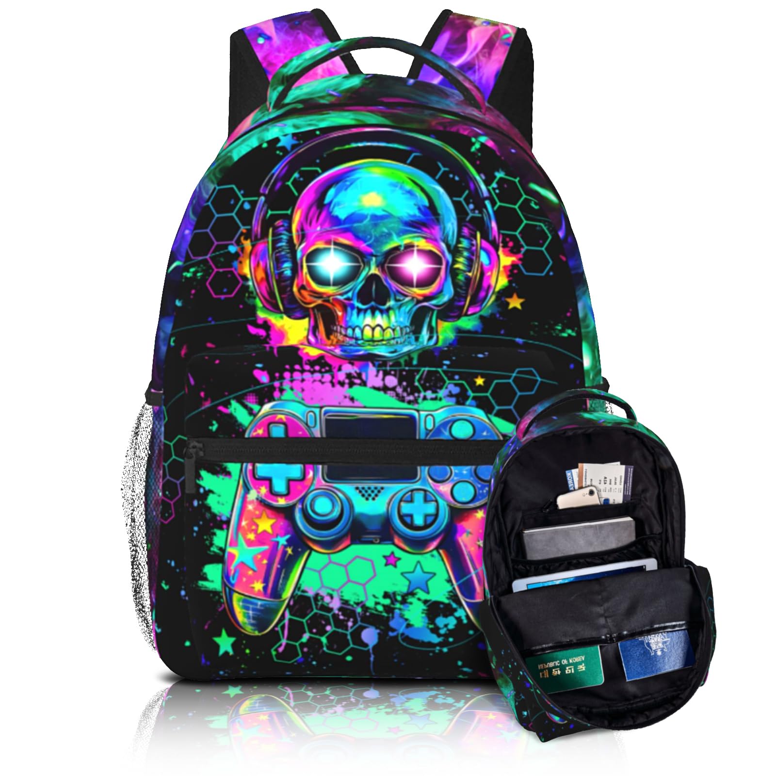 Nebrpio Backpack For Kids Gaming School Backpack For Boys Graffiti Video Game Bookbag For Kids Children Teens Elementary Middle School Ages 6-18 Back