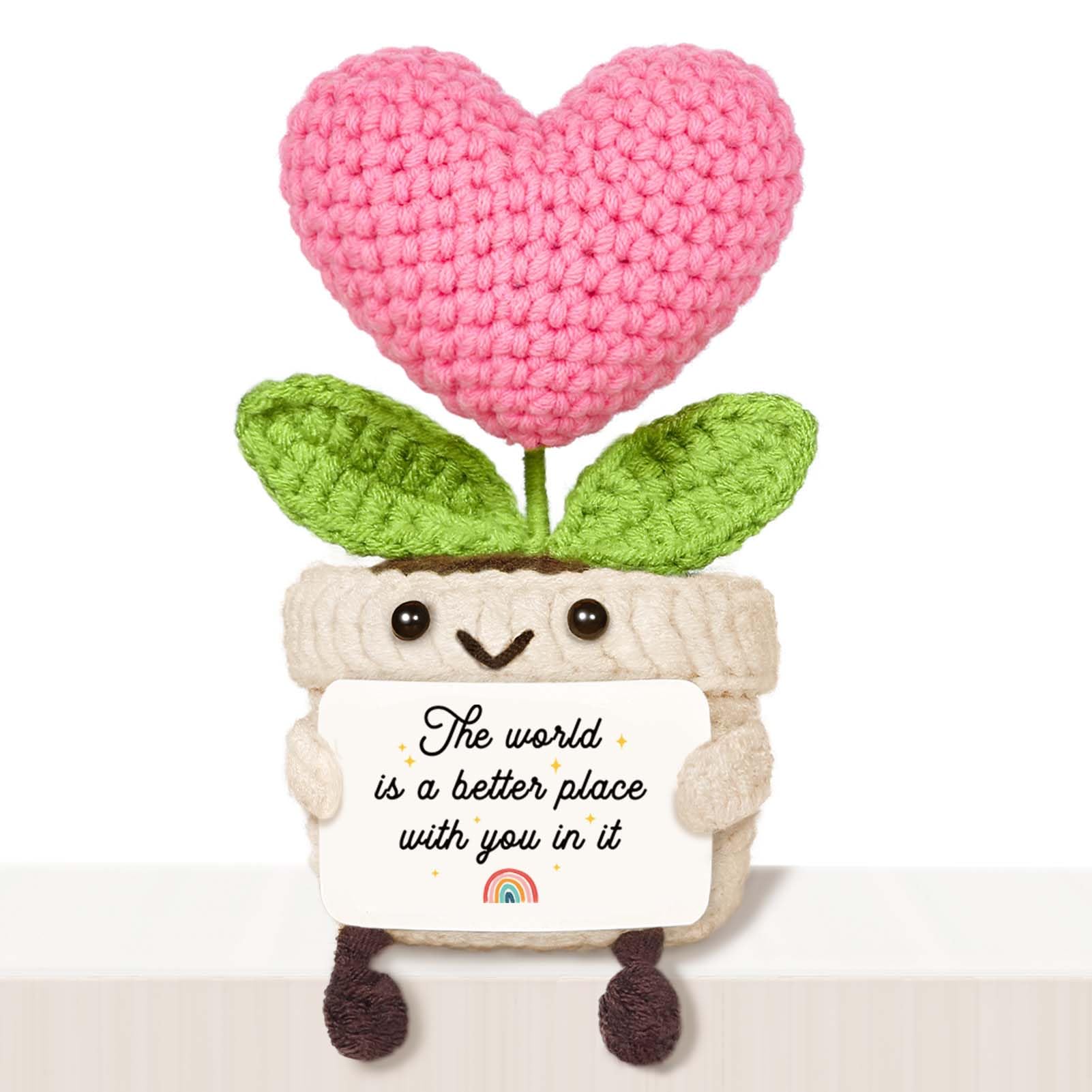 Giftasy Crochet Heart Flower Gift for Women with Heartfelt Message Card - “The World is a Better Place with You in it” - Handmade Birthday Gift for Friends, Family, Colleagues, Bestie, Cute Desk Decor — image 1