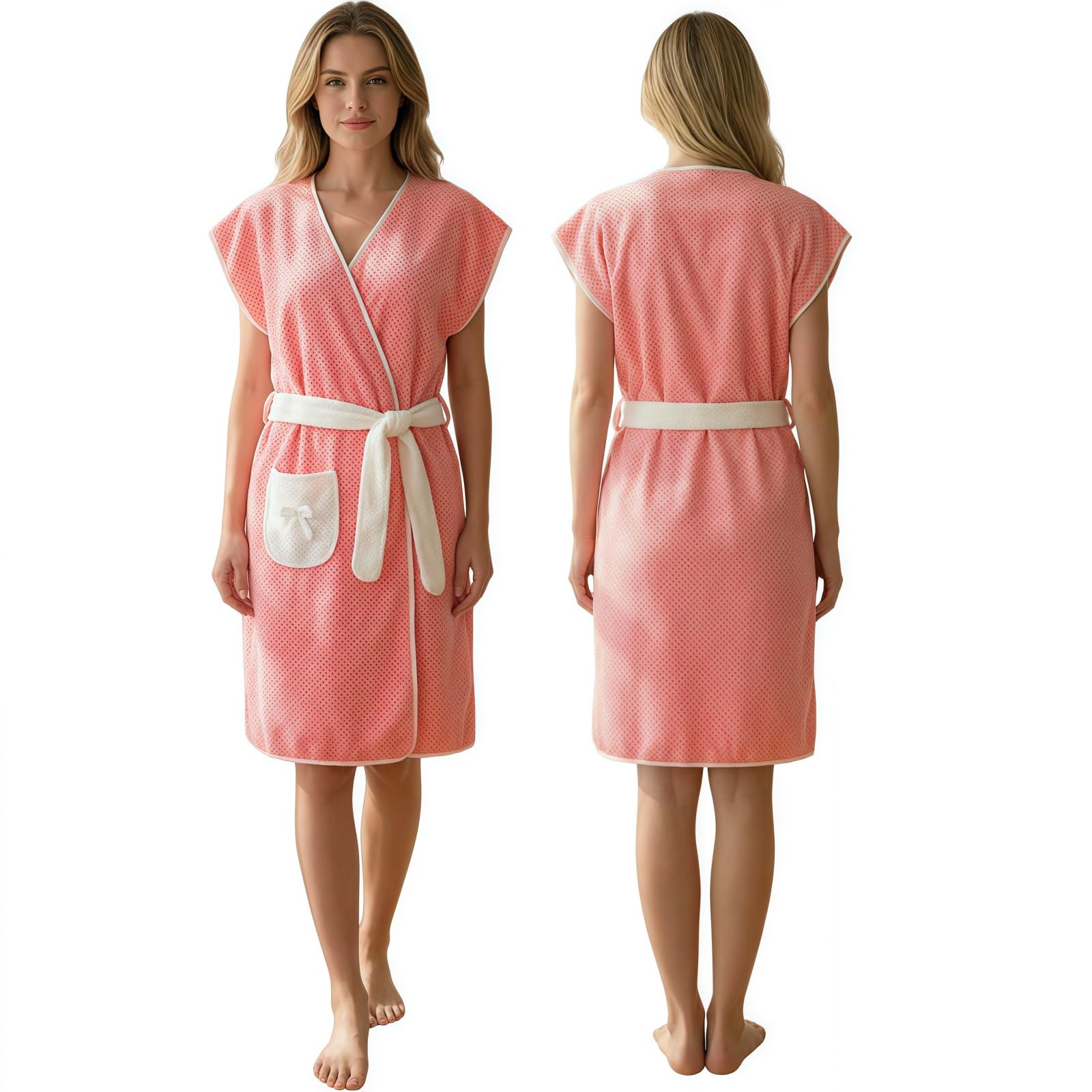 HUANYO Women's Luxurious Bathrobe Towel Dress - Super Soft & Quick-Dry Microfiber, Wrap Around Design with Adjustable Straps for Spa, Beach, After Shower, Hotel & Travel (pink)