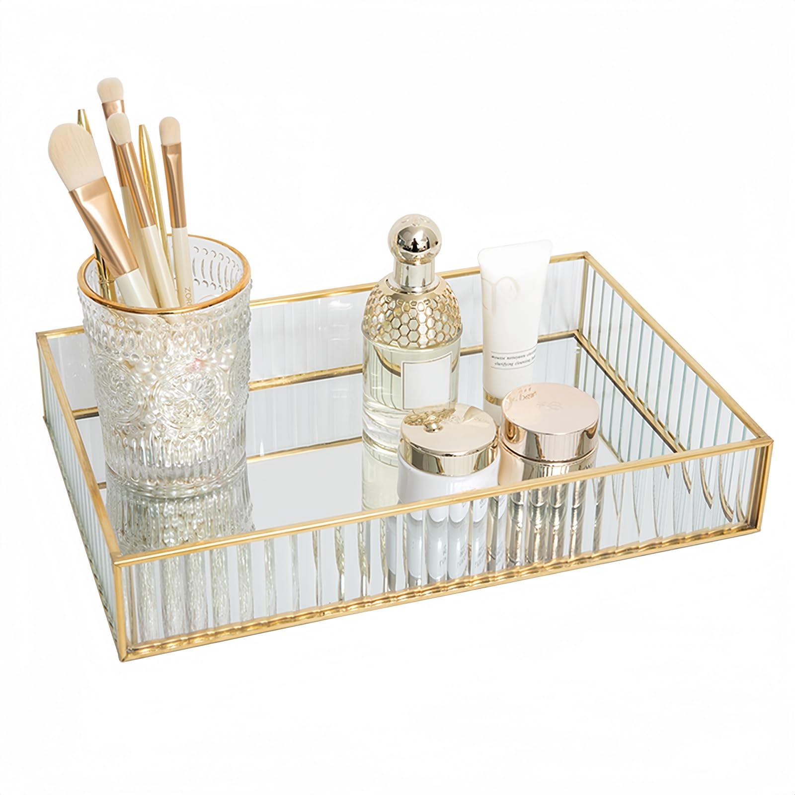 Vassoio Portaoggetti, SLHEQING Vassoi Specchio Vintage Organizer Profumi, Vassoio Decorativo Oro Vassoio Rettangolare per Camera da Letto Comò Bagno Trucco